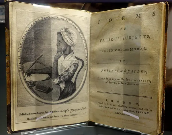 The 1773 first edition of her Poems at the Old South Meeting House, Boston, 2018 (cropped)