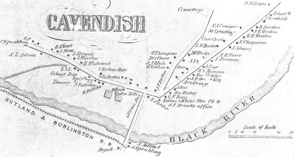 Cavendish, Vermont, on Hosea Doton’s 1855 map of Windsor County
