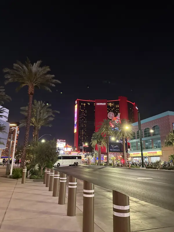 Resorts World Las Vegas at night, May 14, 2026 (seven months after the 2025 final held there)