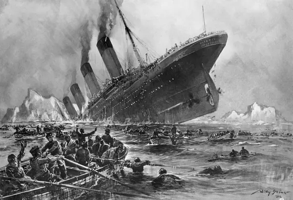 The sinking of the Titanic, engraving by Willy Stöwer, Die Gartenlaube, 1912 (an artist’s impression)