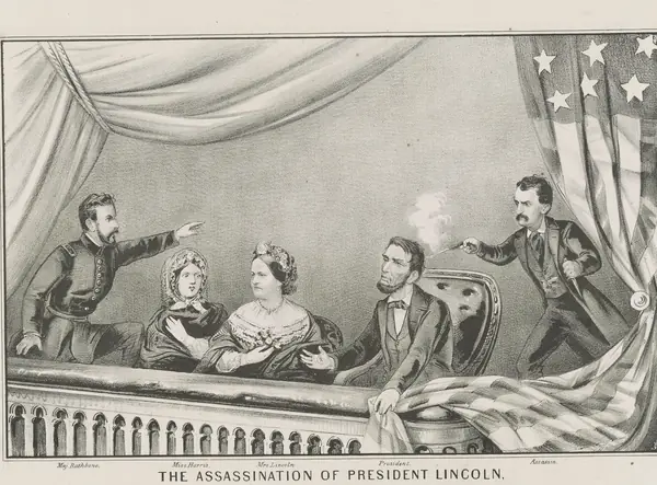 “The assassination of President Lincoln at Ford’s Theatre,” Currier & Ives, 1865 (an artist’s print, not a photo)