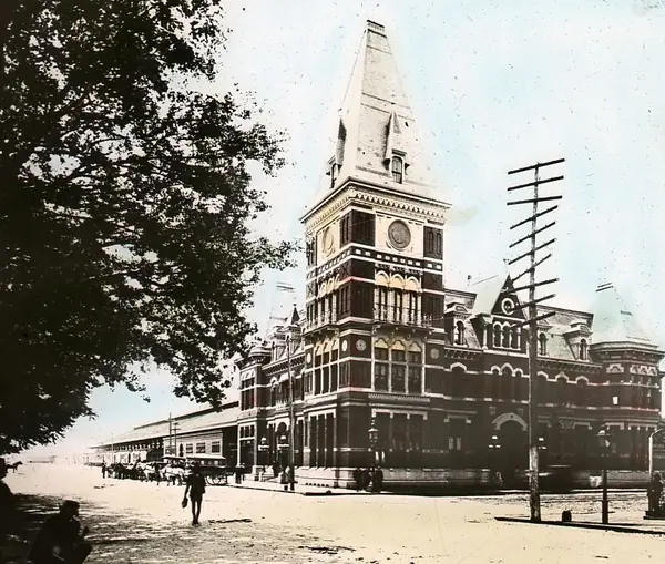 The Baltimore and Potomac Railroad Station, Washington, where Garfield was shot, on a lantern slide made some years after 1881