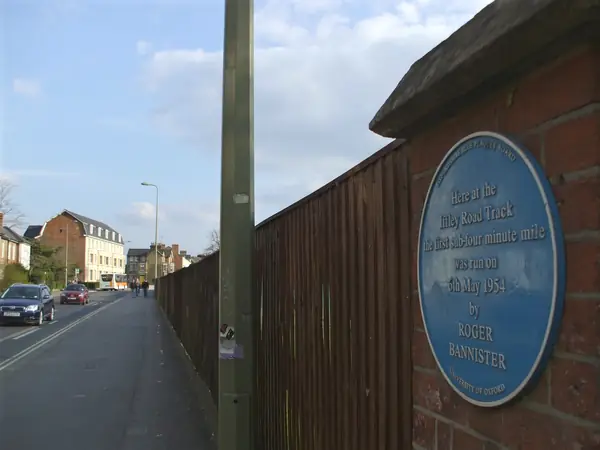 Iffley Road, Oxford, with the track’s blue plaque, April 15, 2010