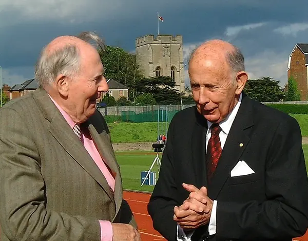 Roger Bannister and John Landy at Iffley Road on the 50th anniversary of the four-minute mile, May 6, 2004 (not the 1954 race)