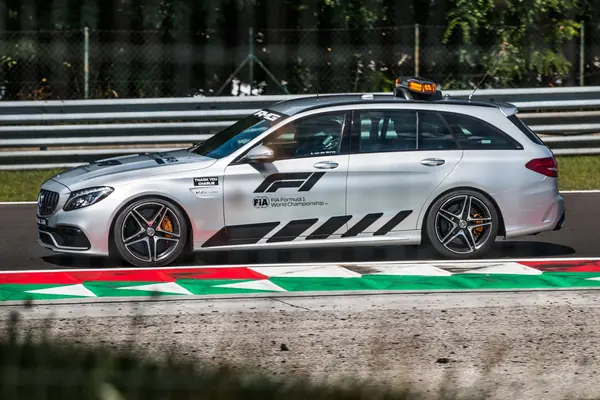 The F1 medical car, a Mercedes-AMG C 63 S Estate, the model used in 2020, at the Hungarian Grand Prix, August 4, 2019 (not the Bahrain rescue)