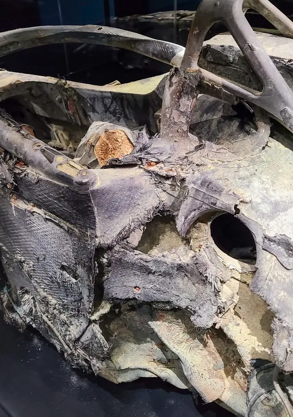 The burned cockpit of his Haas, The Formula 1 Exhibition, Madrid, April 13, 2023 (cropped)