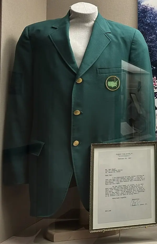 An Augusta National member’s green jacket from about 1990 at the Atlanta History Center, April 2, 2026 (not McIlroy’s)