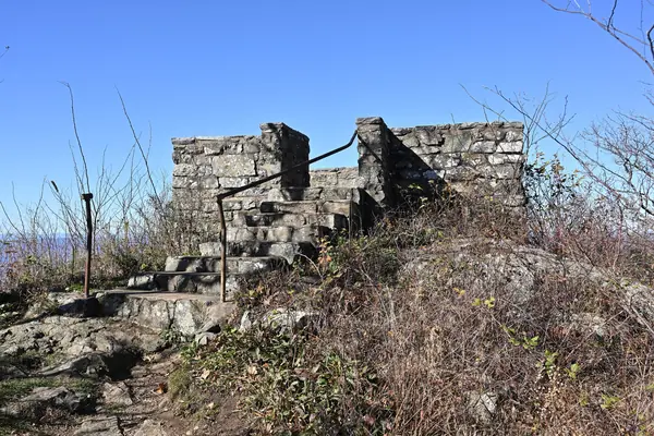 Steps to the Millers Head fire lookout, Shenandoah National Park, the site of his 1942 tower (photographed in 2025)