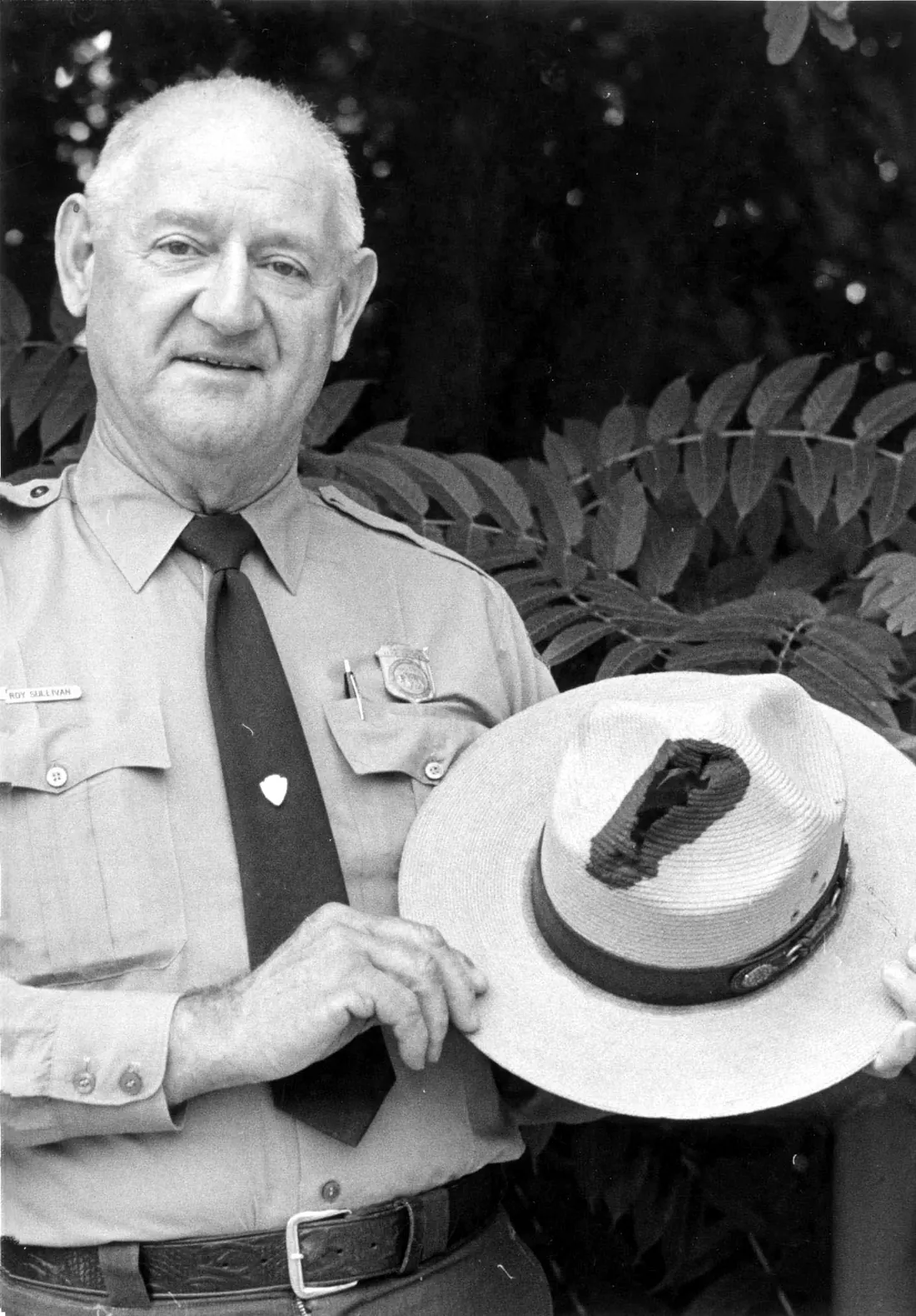Ranger Roy Sullivan with his lightning-burned ranger hat, Shenandoah National Park