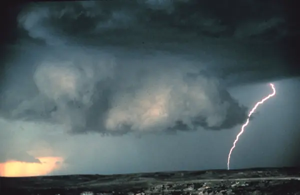A wall cloud with lightning, Miami, Texas, 1980