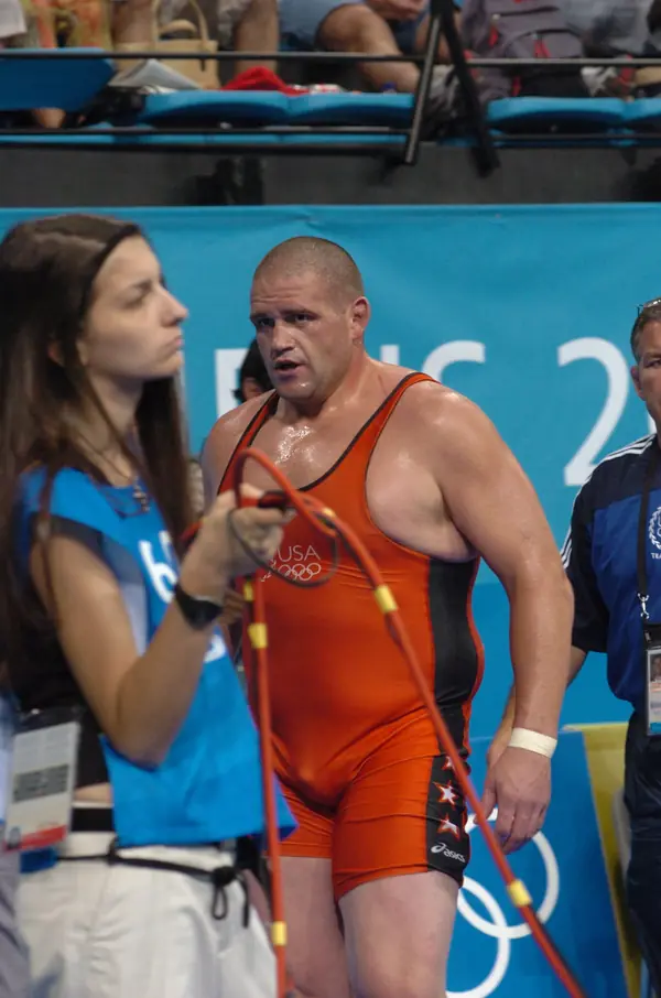 Rulon Gardner at the mat side, Athens 2004 Olympics, August 2004
