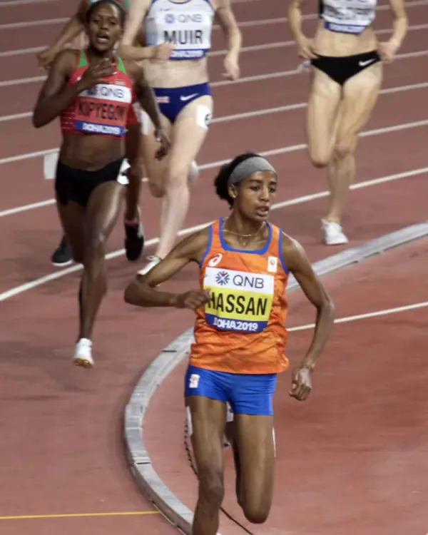 Sifan Hassan leading the 1,500-meter final at the World Championships, Doha, October 5, 2019 (not Tokyo)