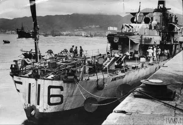 HMS Amethyst (F116) docked at Hong Kong IWM HU 129713