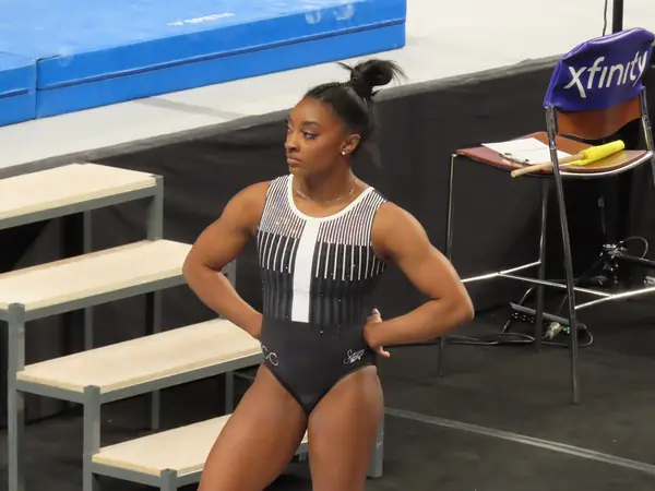 Simone Biles in practice at the 2024 US Championships, May 31, 2024