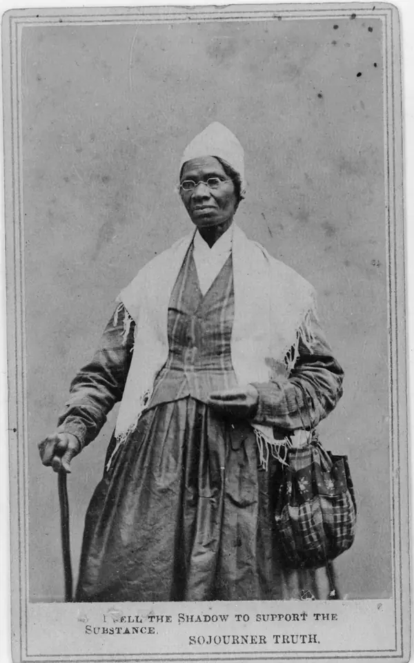 Sojourner Truth standing with a cane, carte de visite, 1864