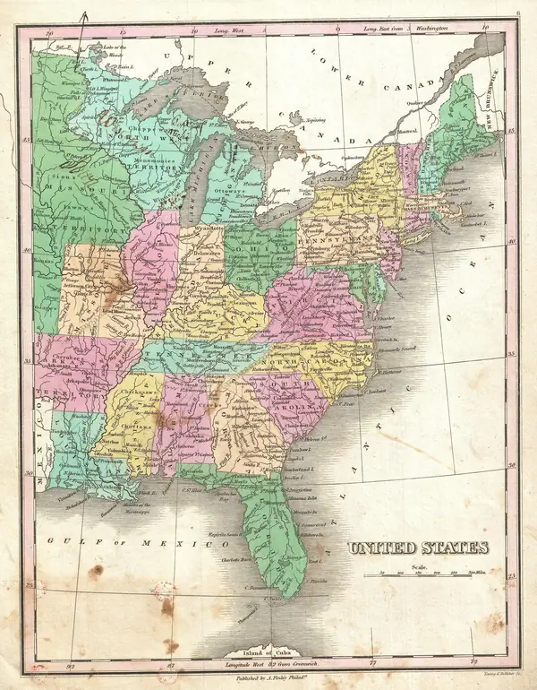 Anthony Finley’s map of the United States, 1827, showing New York and Alabama