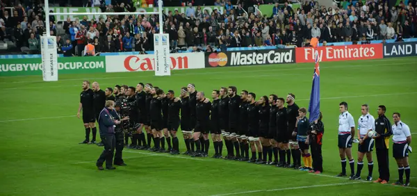 The All Blacks lined up before their 2015 World Cup game against Tonga, Newcastle, October 9, 2015 (not the final)