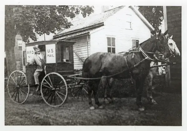 A rural carrier’s mail wagon near Greenfield, Massachusetts, 1900 (another carrier, not Mary Fields)