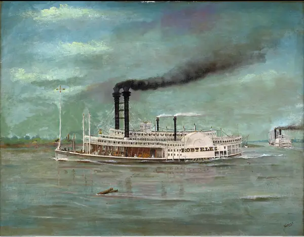 The steamboat Robert E. Lee, oil painting by August Norieri, 1884; the Montana Historical Society says Fields worked on the Robert E. Lee