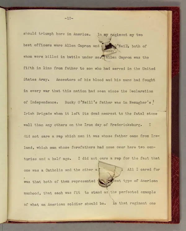 The bullet-pierced speech manuscript, 1912: a page with the bullet holes