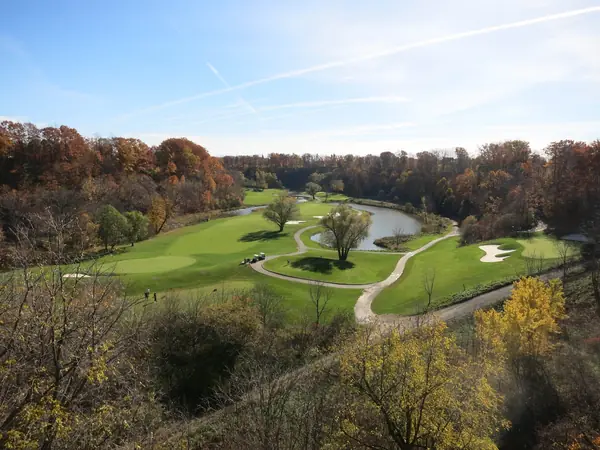 Glen Abbey’s valley, with greens, bunkers and a pond, Oakville, Ontario, November 6, 2016 (not the 18th hole)