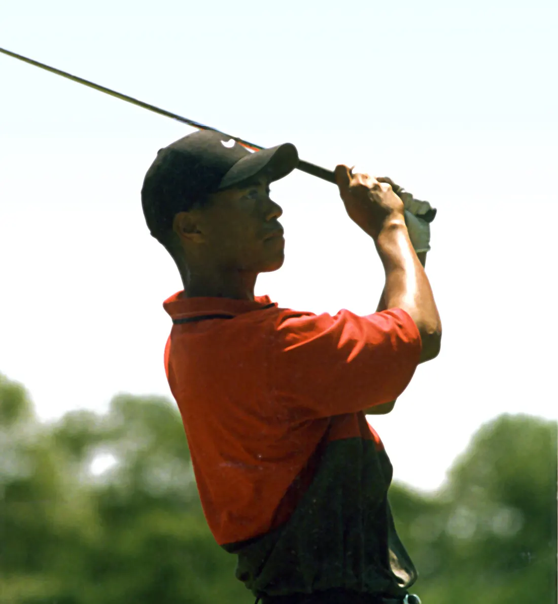 Tiger Woods mid-swing at the 1997 US Open, Congressional Country Club, June 1997 (not the 2000 shot)