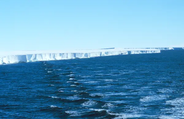 The edge of the Ross Ice Shelf, seen from the sea, February 1997 (not his route)
