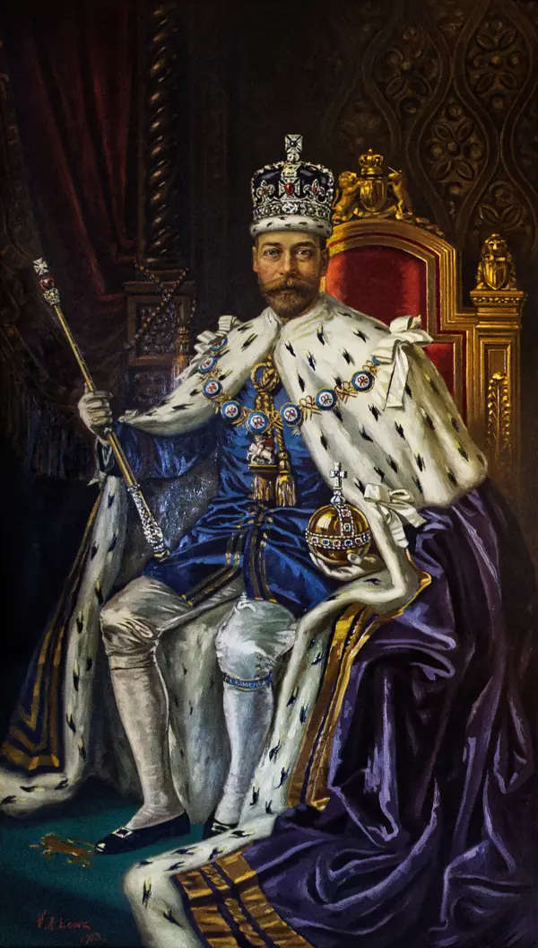 King George V in coronation robes, a painting by Victor Albert Long, 1913