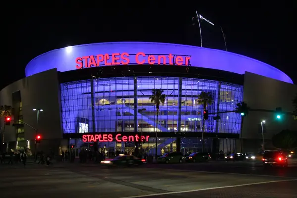 The Staples Center, Los Angeles, venue of the 2018 Wilder fight, at night, April 19, 2012