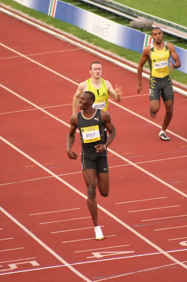 Usain Bolt (in black) in a race, August 3, 2007