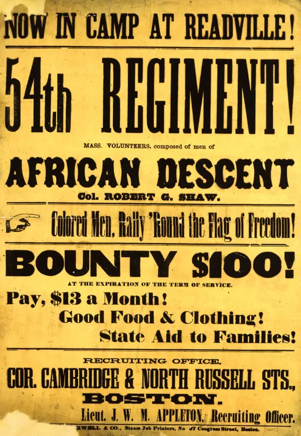 Recruiting poster for the Massachusetts 54th regiment