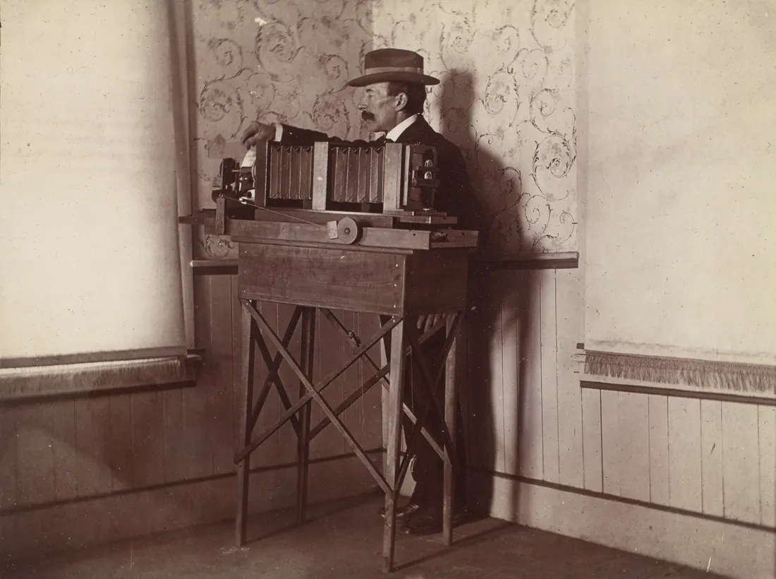 Wilson Bentley’s self-portrait with his camera, about 1910